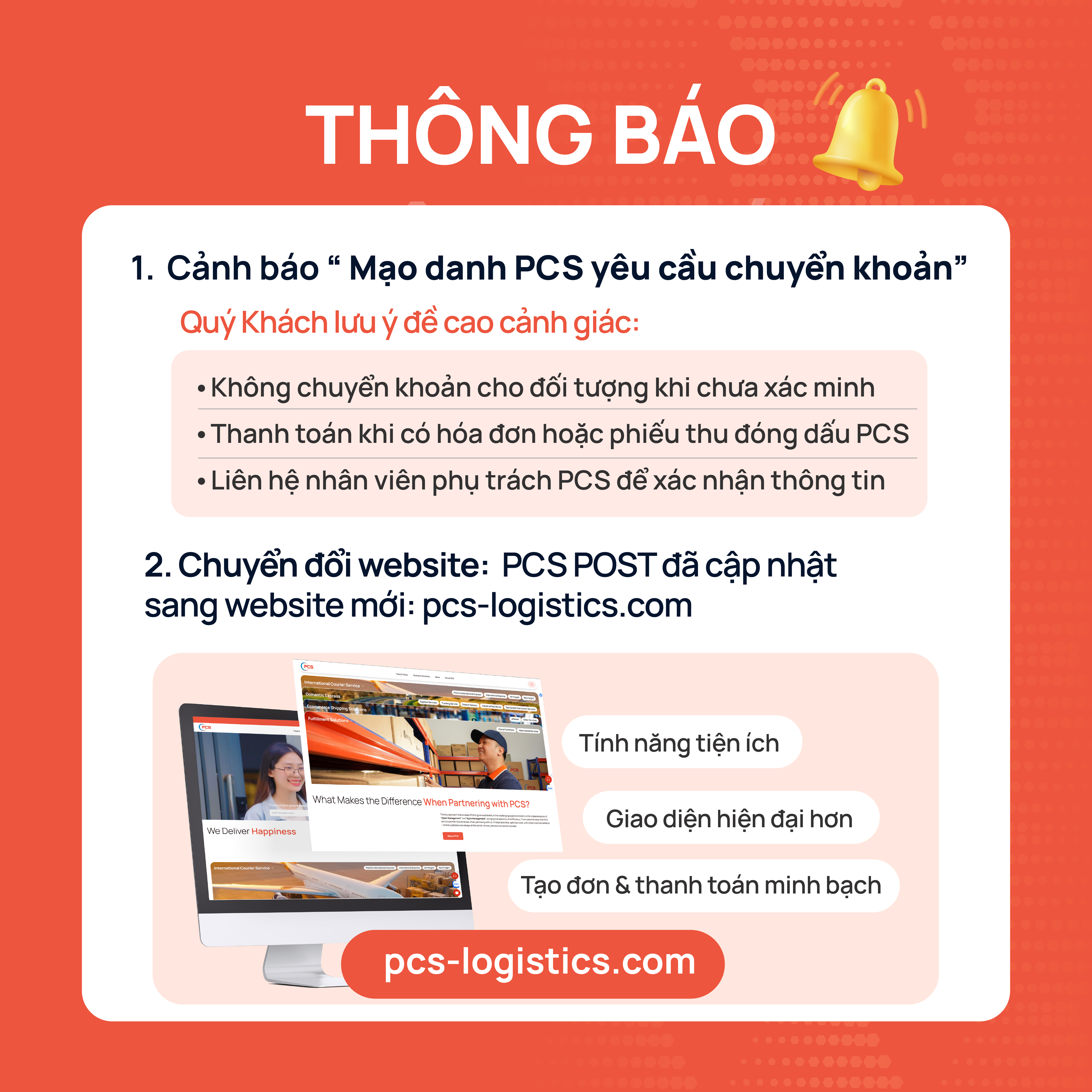 Cảnh báo chuyển khoản và chuyển đổi website