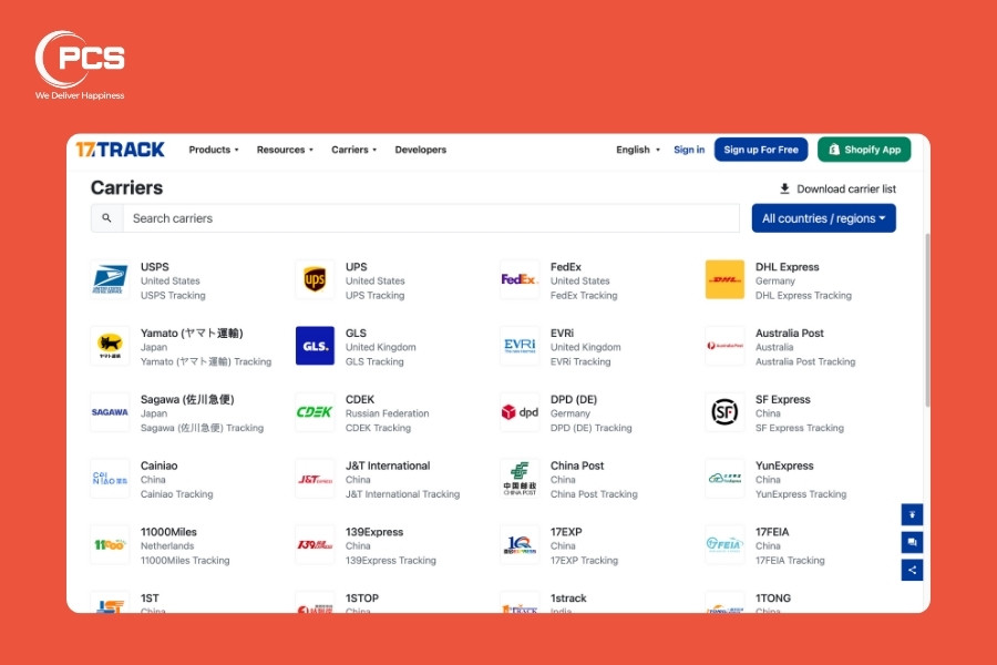 17Track là hệ thống tra cứu, kết nối với hơn 3.040 hãng vận chuyển toàn cầu 17Track là hệ thống tra cứu, kết nối với hơn 3.040 hãng vận chuyển toàn cầu