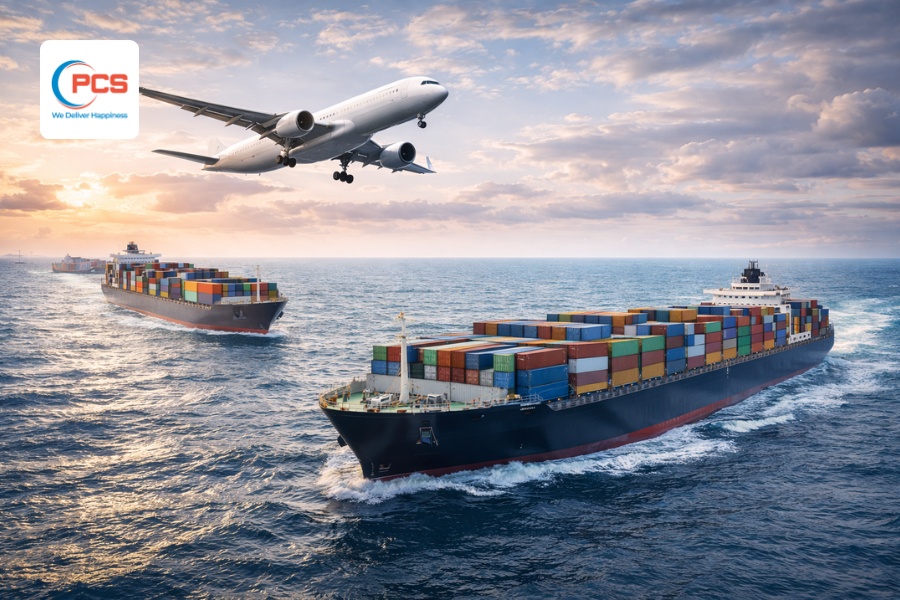 So s&aacute;nh vận tải h&agrave;ng kh&ocirc;ng với vận tải đường biển