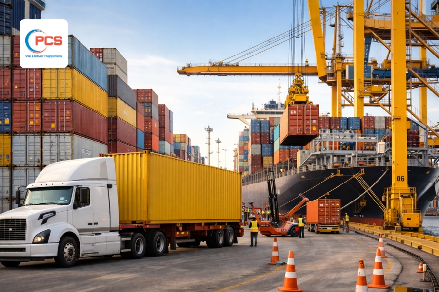 Giai đoạn đưa hàng ra cảng và lên tàu thường mất khoảng 2-5 ngày Giai đoạn đưa hàng ra cảng và lên tàu thường mất khoảng 2-5 ngày