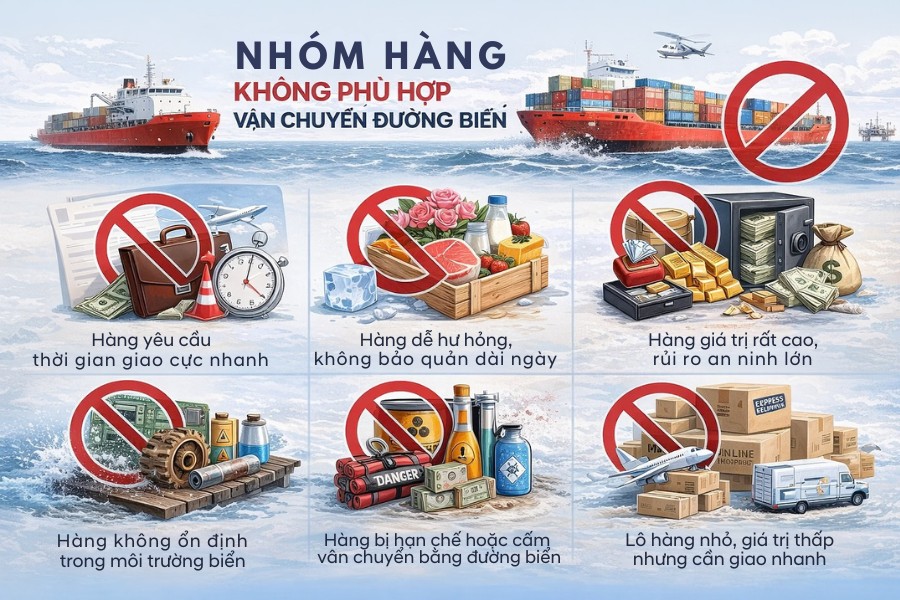Nh&oacute;m h&agrave;ng h&oacute;a kh&ocirc;ng được ph&eacute;p vận chuyển bằng đường biển