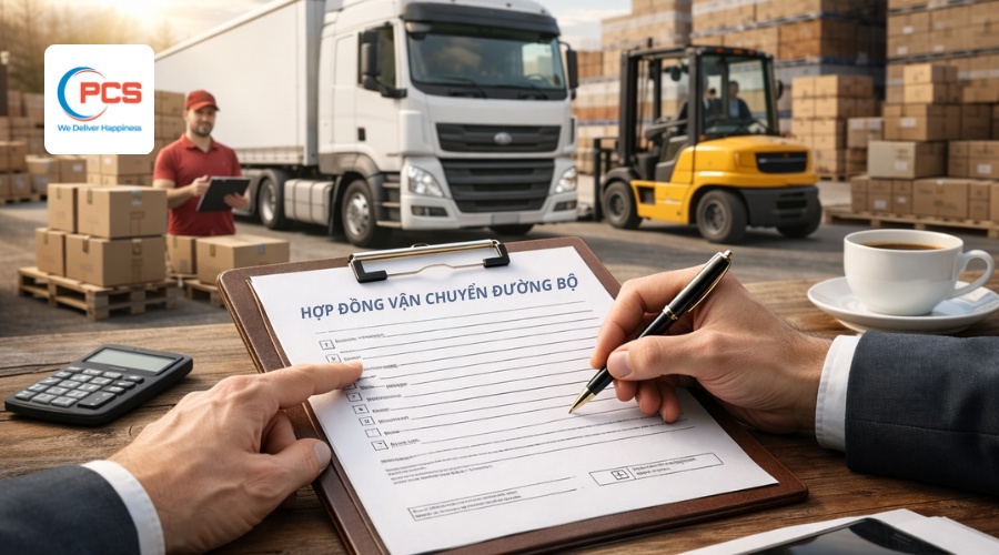 Hợp đồng vận chuyển hàng hóa bằng đường bộ thể hiện thỏa thuận pháp lý giữa chủ hàng và đơn vị vận chuyển trước khi giao nhận. Hợp đồng vận chuyển hàng hóa bằng đường bộ thể hiện thỏa thuận pháp lý giữa chủ hàng và đơn vị vận chuyển trước khi giao nhận.