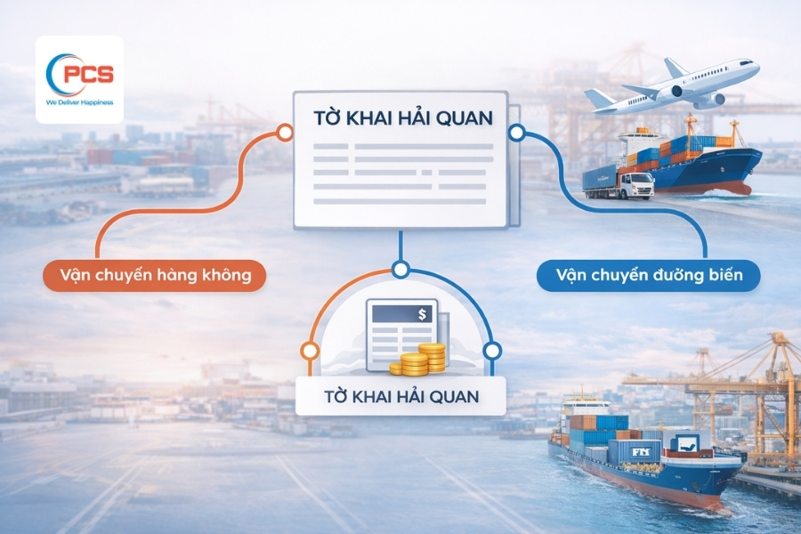 Tờ khai hải quan gắn liền với giải ph&aacute;p vận chuyển quốc tế đường h&agrave;ng kh&ocirc;ng v&agrave; đường biển