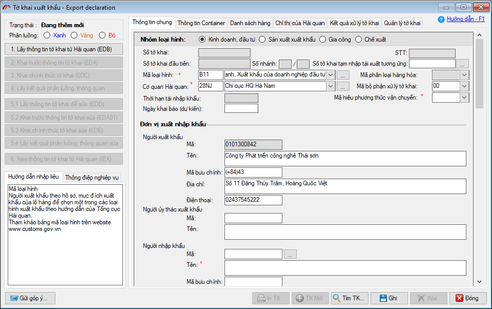 Nhập dữ liệu tab Th&ocirc;ng tin chung