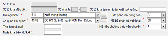 Nhập th&ocirc;ng tin cơ bản của tờ khai