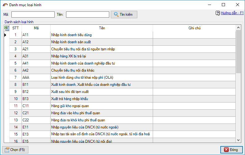 Điền danh mục loại h&igrave;nh tr&ecirc;n hệ thống