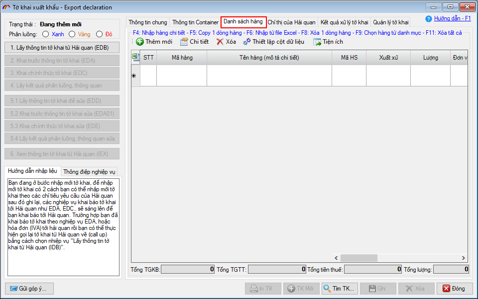 Nhập trực tiếp dữ liệu tab Danh s&aacute;ch h&agrave;ng h&oacute;a