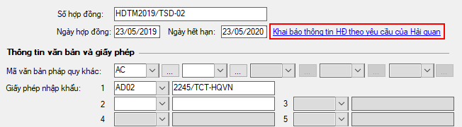 Khai b&aacute;o th&ocirc;ng tin hợp đồng theo y&ecirc;u cầu của Hải quan