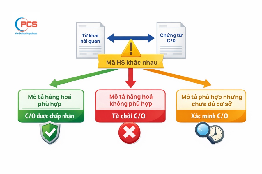 C&oacute; 3 trường hợp khi m&atilde; HS tr&ecirc;n tờ khai hải quan kh&ocirc;ng khớp với chứng từ C/O