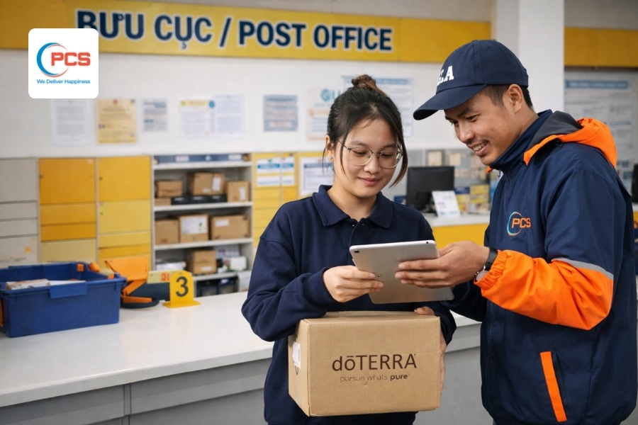 Kh&aacute;ch h&agrave;ng nhận h&agrave;ng tại bưu cục PCS Logistics