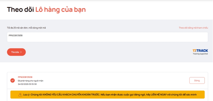 Theo d&otilde;i h&agrave;nh tr&igrave;nh giao h&agrave;ng theo thời gian thực bằng m&atilde; vận đơn
