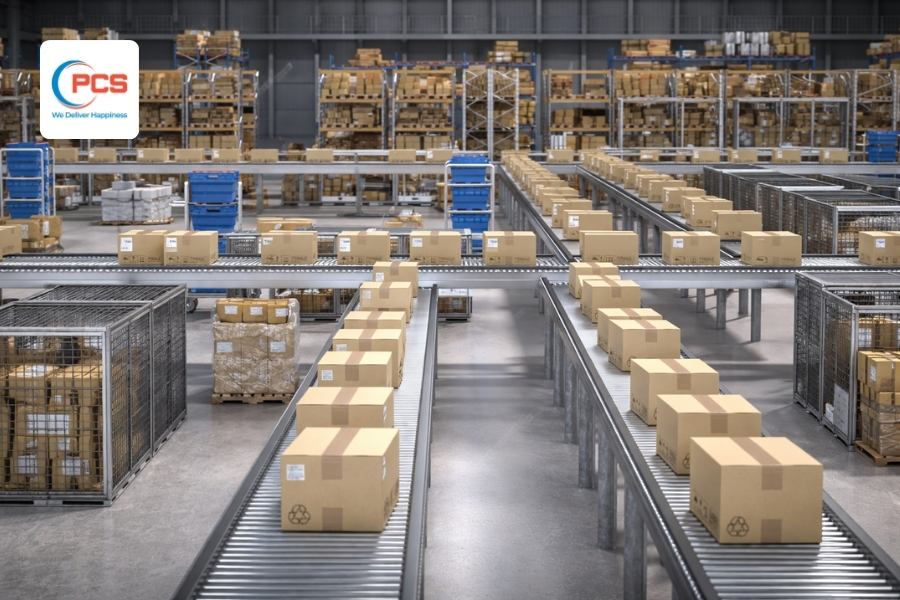 Hệ thống băng chuyền tự động phân chia hàng hóa Hệ thống băng chuyền tự động phân chia hàng hóa