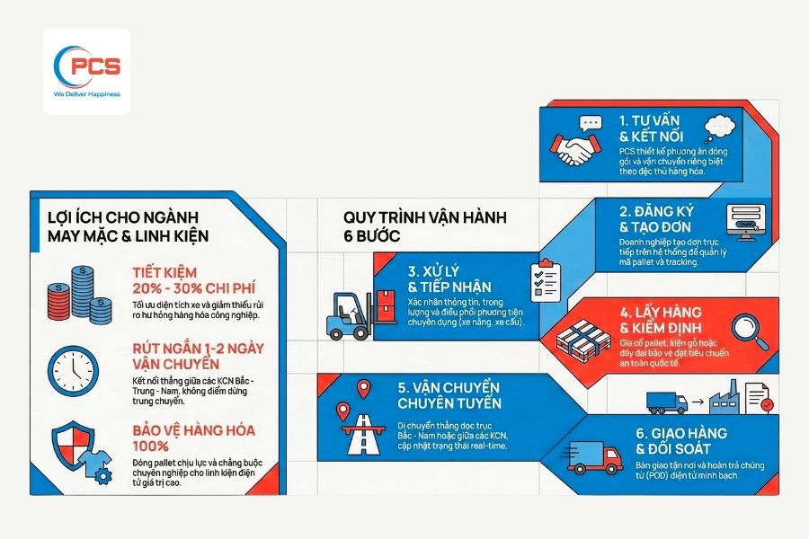 Vận chuyển Smart Pallet gi&uacute;p tối ưu vận h&agrave;nh cho ng&agrave;nh may mặc v&agrave; linh kiện điện tử