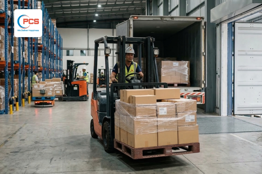 Cargo is reinforced and handled according to Smart Pallet standards before transportation