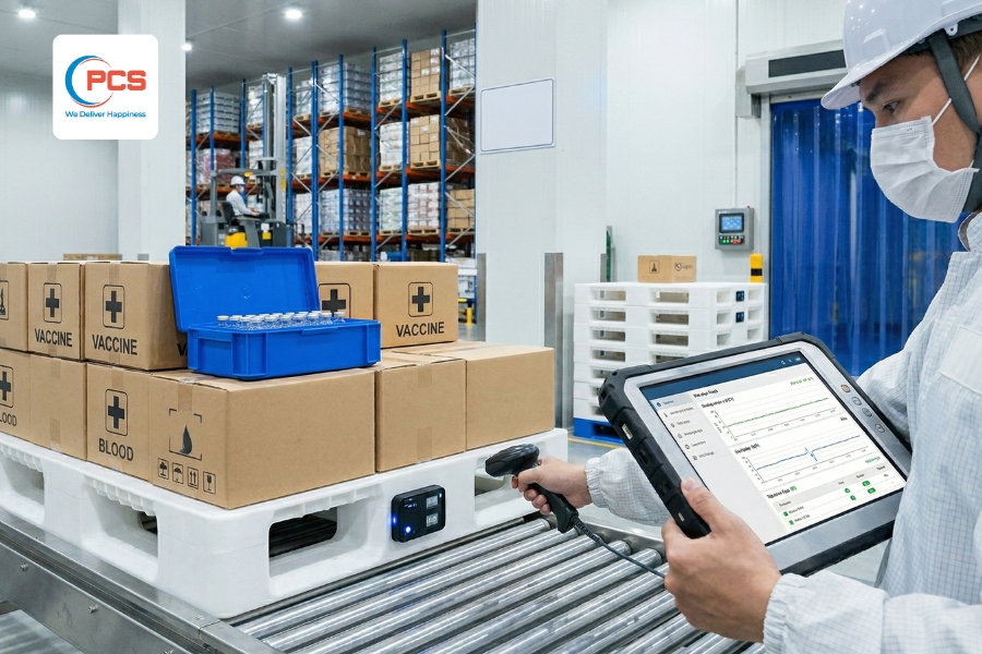 Smart pallet gi&aacute;m s&aacute;t nhiệt độ v&agrave; độ ẩm li&ecirc;n tục, bảo vệ vắc xin v&agrave; dược phẩm trong suốt h&agrave;nh tr&igrave;nh vận chuyển