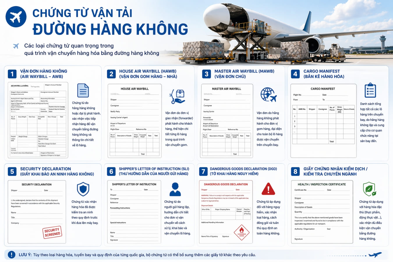 Tổng hợp bộ chứng từ vận tải đường h&agrave;ng kh&ocirc;ng quan trọng