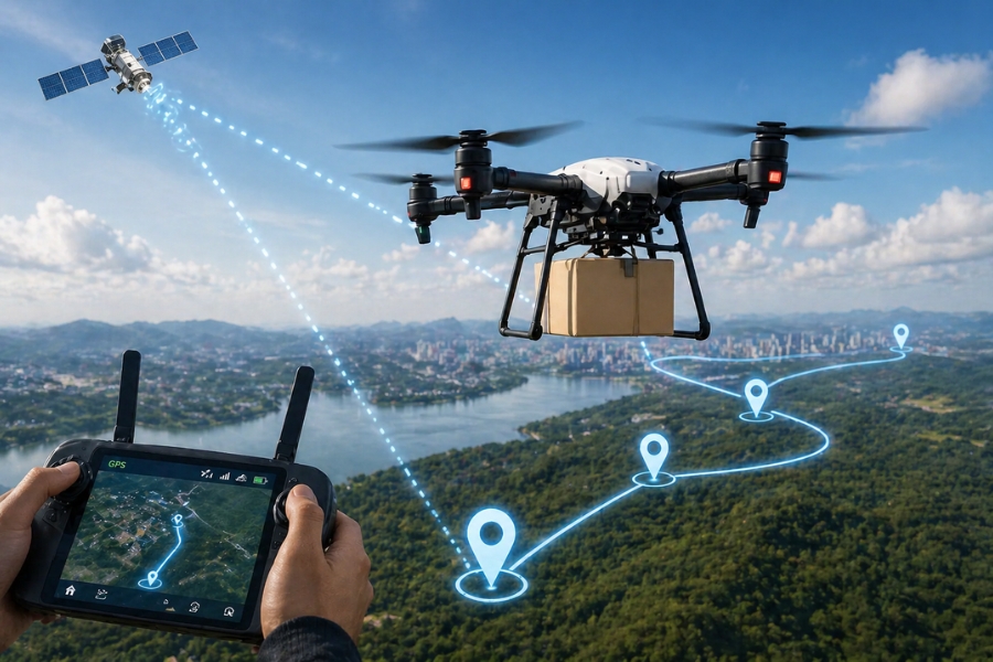 Drone được vận h&agrave;nh th&ocirc;ng qua hệ thống GPS