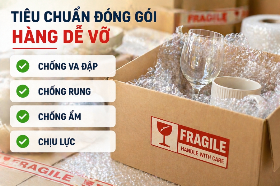 C&aacute;c ti&ecirc;u chuẩn đ&oacute;ng g&oacute;i h&agrave;ng dễ vỡ gi&uacute;p hạn chế rủi ro trong qu&aacute; tr&igrave;nh vận chuyển