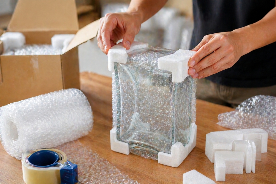 Bọc k&iacute;n c&aacute;c g&oacute;c cạnh của h&agrave;ng dễ vỡ tr&aacute;nh va chạm g&acirc;y ra hư hỏng