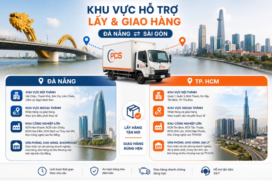 Khu vực hỗ trợ lấy v&agrave; giao h&agrave;ng tuyến Đ&agrave; Nẵng - S&agrave;i G&ograve;n