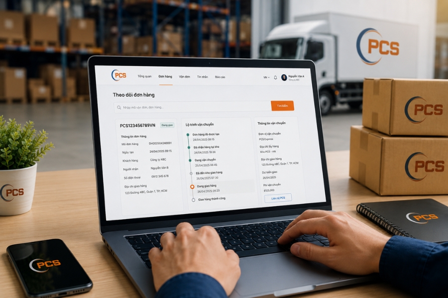 Doanh nghiệp có thể theo dõi lộ trình đơn hàng trên website của PCS Logistics Doanh nghiệp có thể theo dõi lộ trình đơn hàng trên website của PCS Logistics