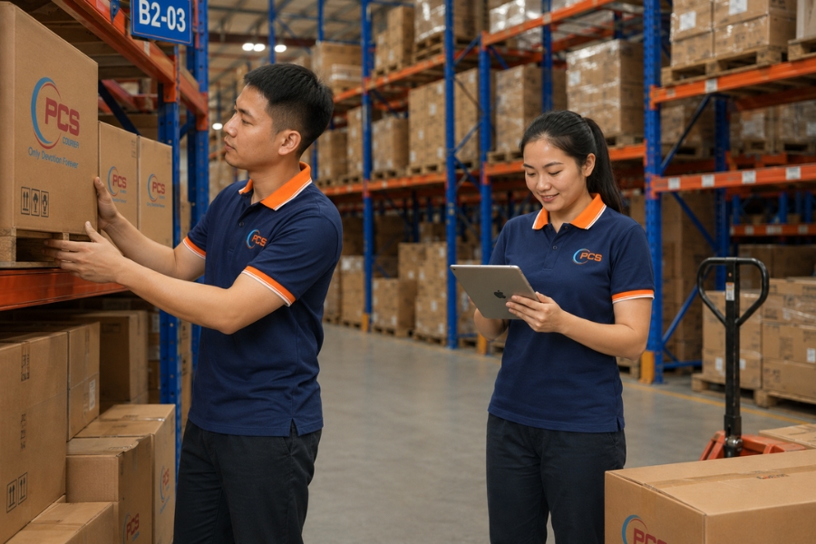 Quy tr&igrave;nh fulfillment tại PCS Logistics được tối ưu từ lưu kho, xử l&yacute; đơn đến giao h&agrave;ng nhanh ch&oacute;ng