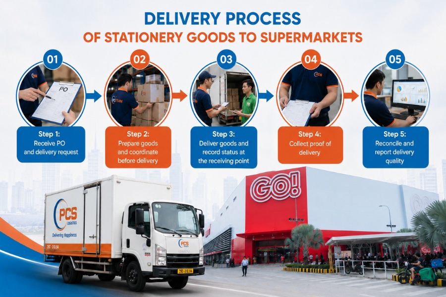 PCS Logistics&rsquo; process helps control office supplies orders from pickup and order sorting to supermarket delivery and document collection.