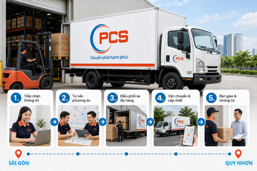 Quy tr&igrave;nh vận chuyển S&agrave;i G&ograve;n &ndash; Quy Nhơn tại PCS Logistics đơn giản, chuy&ecirc;n nghiệp v&agrave; minh bạch.