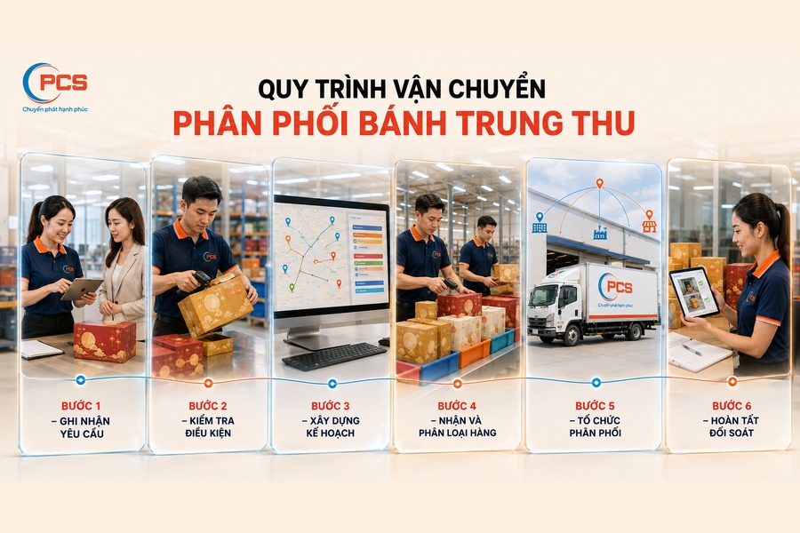 PCS Logistics triển khai quy tr&igrave;nh ph&acirc;n phối b&aacute;nh trung thu r&otilde; r&agrave;ng, kiểm so&aacute;t tiến độ, số lượng v&agrave; chứng từ tại từng điểm giao.