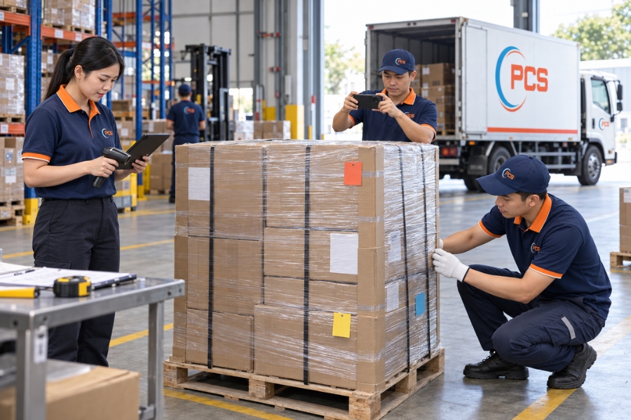 PCS Logistics kiểm so&aacute;t ngoại quan h&agrave;ng h&oacute;a từ l&uacute;c tiếp nhận đến khi b&agrave;n giao tại showroom.