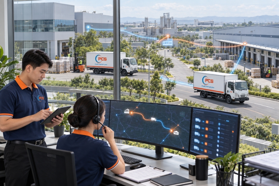 PCS Logistics điều phối xuyên suốt luồng hàng giữa nhà cung cấp, nhà máy và các điểm tiếp nhận. PCS Logistics điều phối xuyên suốt luồng hàng giữa nhà cung cấp, nhà máy và các điểm tiếp nhận.